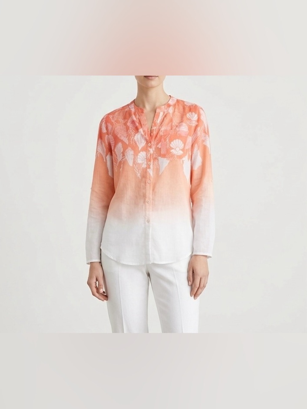 Island Shores Coastal Ombre Seashell Blouse Orange White Size M Resortwear Boho